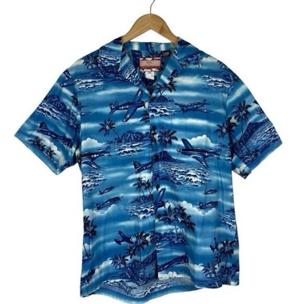 RJC MENS Blue Vintage Hawaiian Short Sleeve Graphic Shirt US M